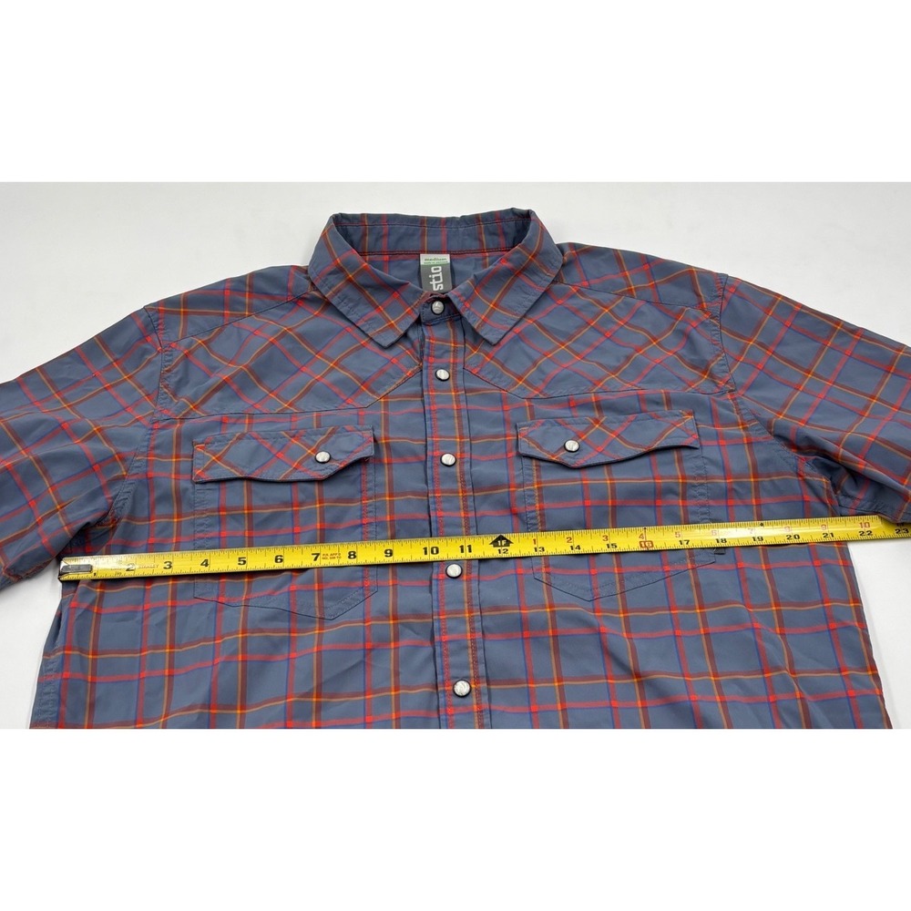 Stio Mens Eddy SS Blue Plaid Western Snap Technical Outdoor Shirt - Picture 5 of 6